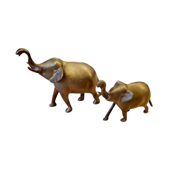 Vintage Brass Elephants Mother and Baby - Picture 3 of 6